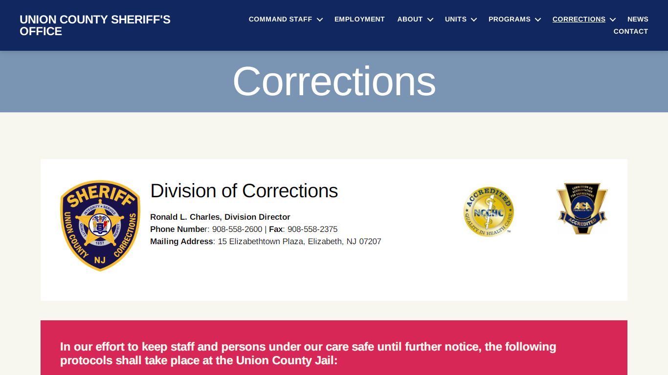 Division of Corrections – Union County Sheriff's Office